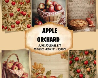 Apple Orchard Junk Journal Kit: Autumn Cottagecore Papers (Digital Download 8.5x11 inch JPEGs)