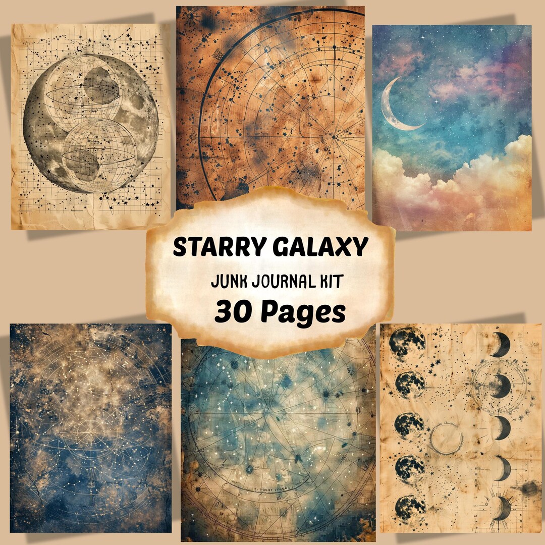 Starry Galaxy Junk Journal Kit, 30 Celestial Pages Printable (digital ...