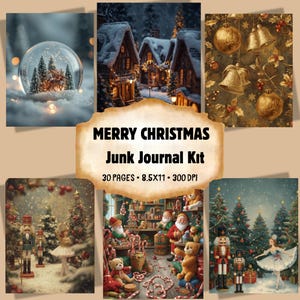 Merry Christmas Junk Journal Kit: 30 Printable Ephemera Pages (Digital Download)