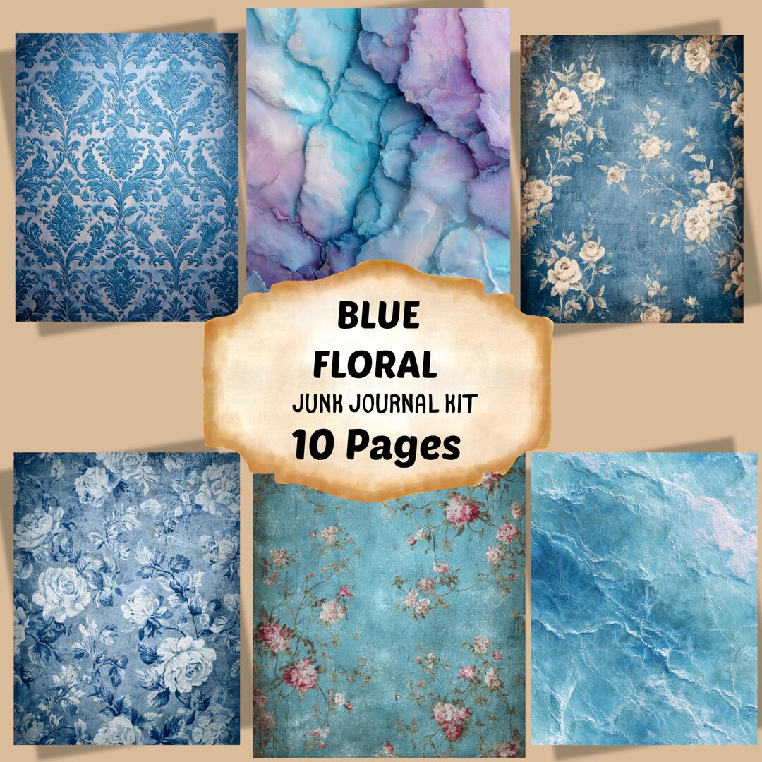 Blue Floral Junk Journal Pages: Watercolor Vintage Ephemera (digital ...