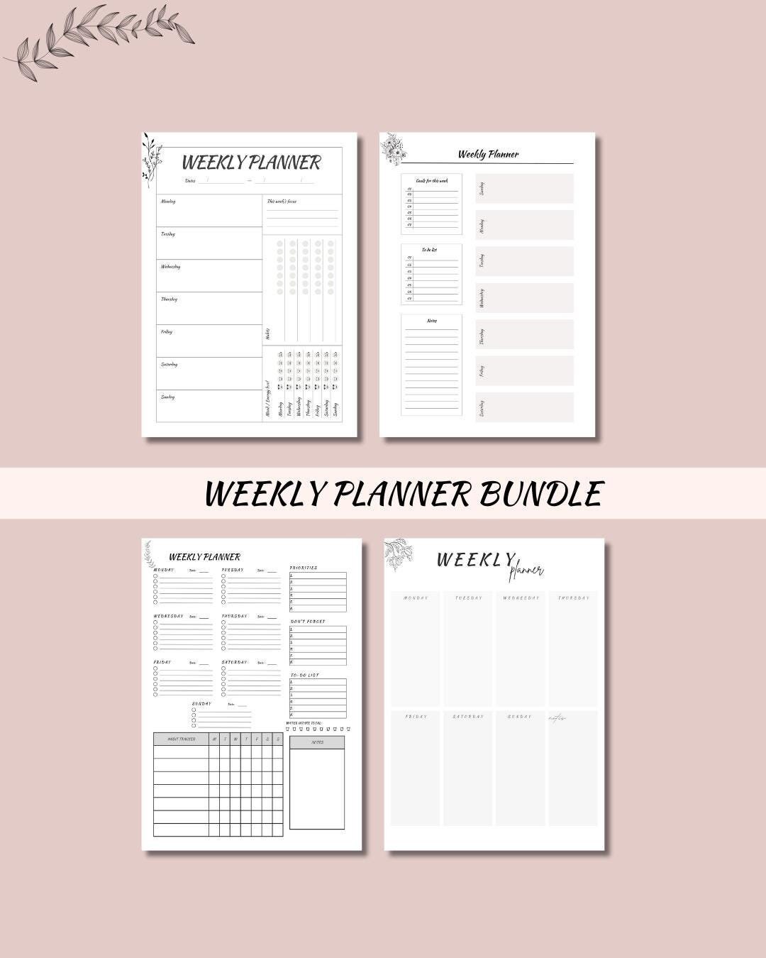 Minimalist Weekly Planner Bundle, 10 Printable Designs, A4 & A5 Sizes ...