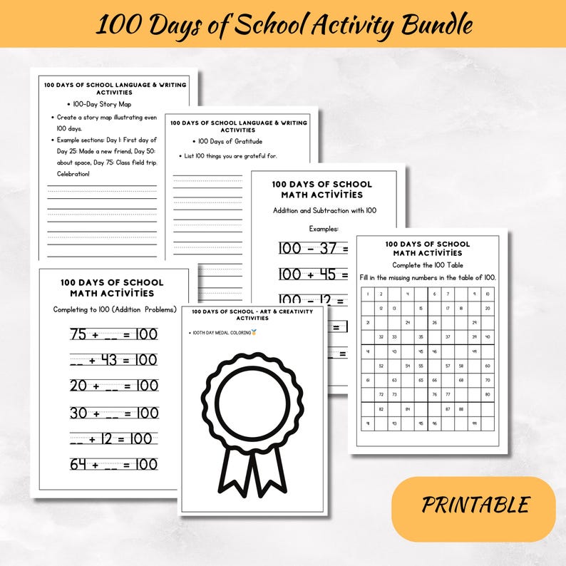 100 Days of School Activity Pack, Fun and Educational Worksheets, Math ...