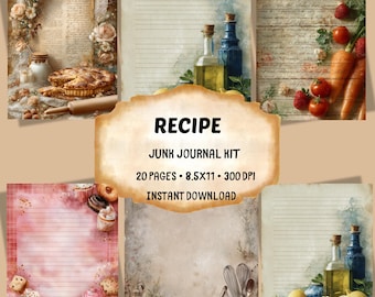 Páginas de diario basura con recetas antiguas: efímeras de cocina (descarga digital, 8,5 x 11 pulgadas, JPEG)