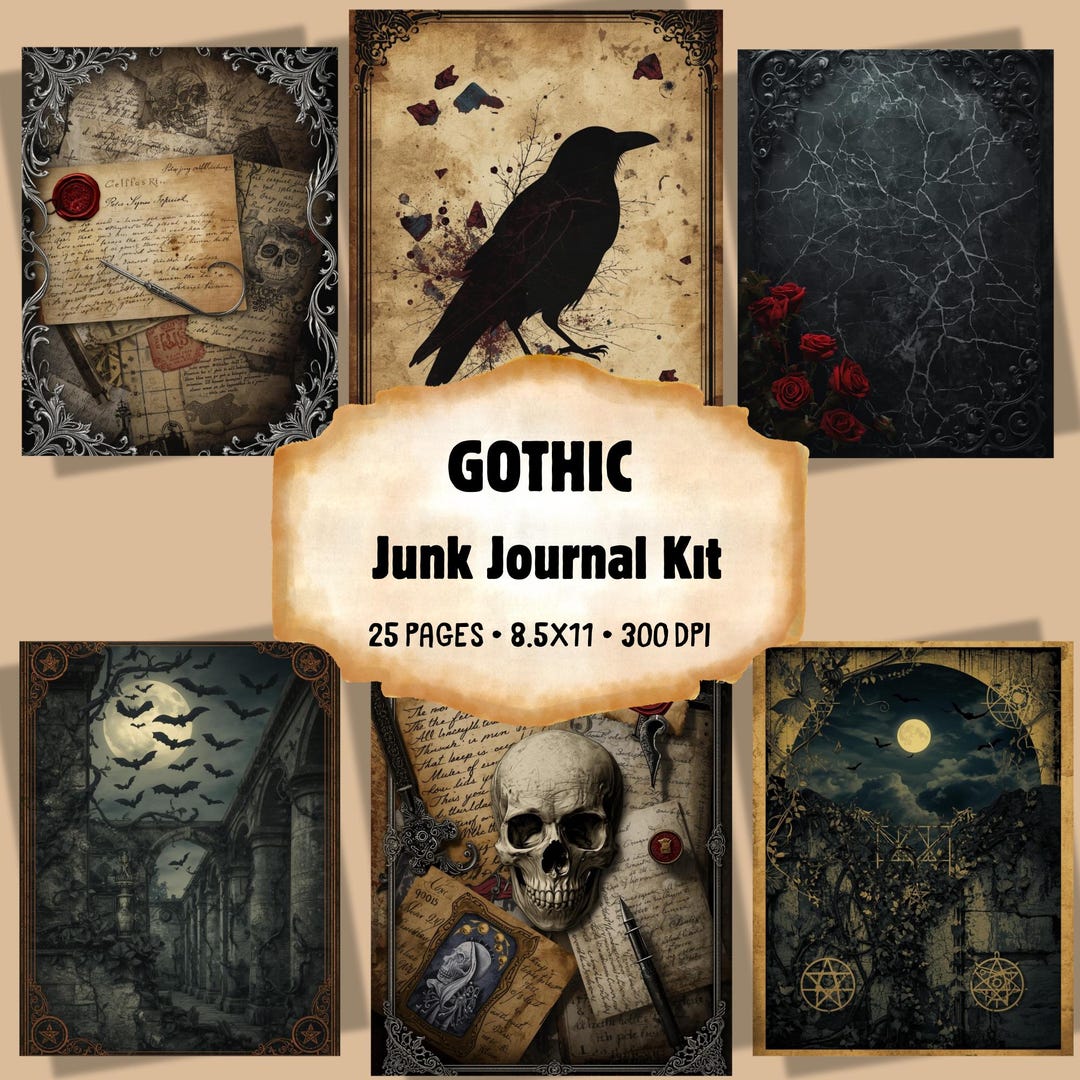 Gothic Junk Journal Printable Kit, Dark Vintage Ephemera (digital ...