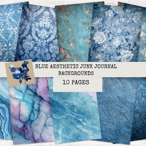 Blue Aesthetic Junk Journal Backgrounds, 10 JPEG Pages, 8.5x11 in, Watercolor & Vintage Style, Digital Download, Junk journal supplies