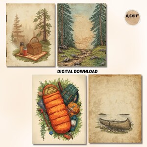Camping Adventure Junk Journal Kit, Outdoor Nature Printable Pages, Digital Download image 8