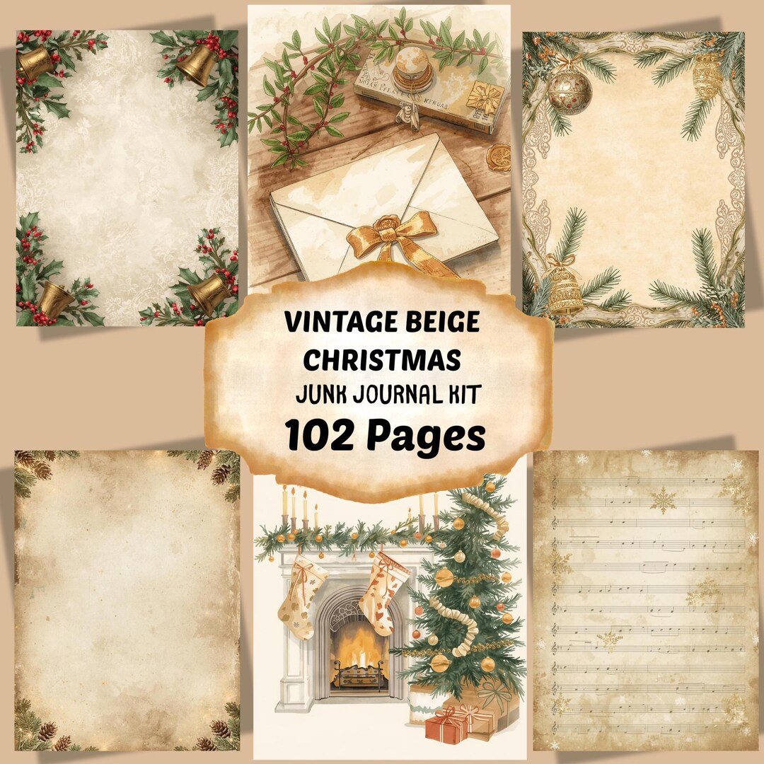Vintage Beige Christmas Junk Journal Kit: Printable Holiday Pages ...