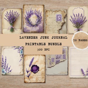 Pacchetto diario di lavanda, kit stampabile da 70 pagine, carta da sfondo vintage e biglietti da giornale 3x4", pacchetto collage di effimeri per scrapbooking