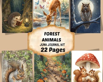 Kit per junk journal con animali del bosco ad acquerello, pagine per scrapbooking a tema natura (download digitale)