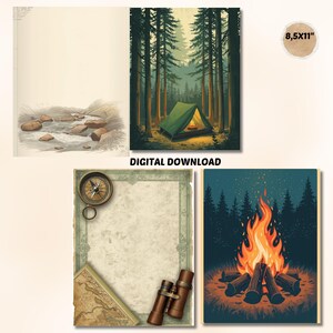 Camping Adventure Junk Journal Kit, Outdoor Nature Printable Pages, Digital Download image 9
