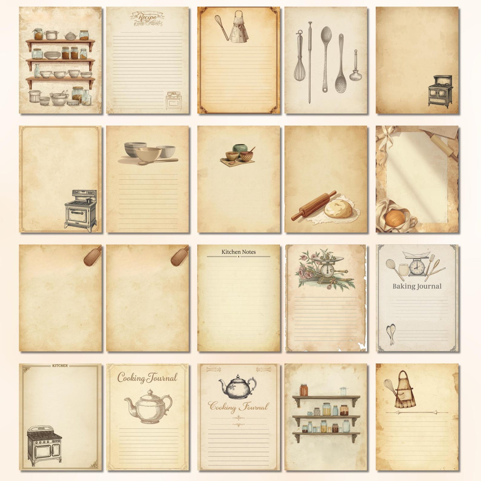 Vintage Kitchen Junk Journal Kit, Rustic Recipe Pages (digital Download ...