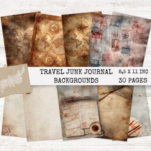 Vintage Travel Journal Paper: 30 Printable Ephemera Pages (8.5x11&quot; Digital Download)