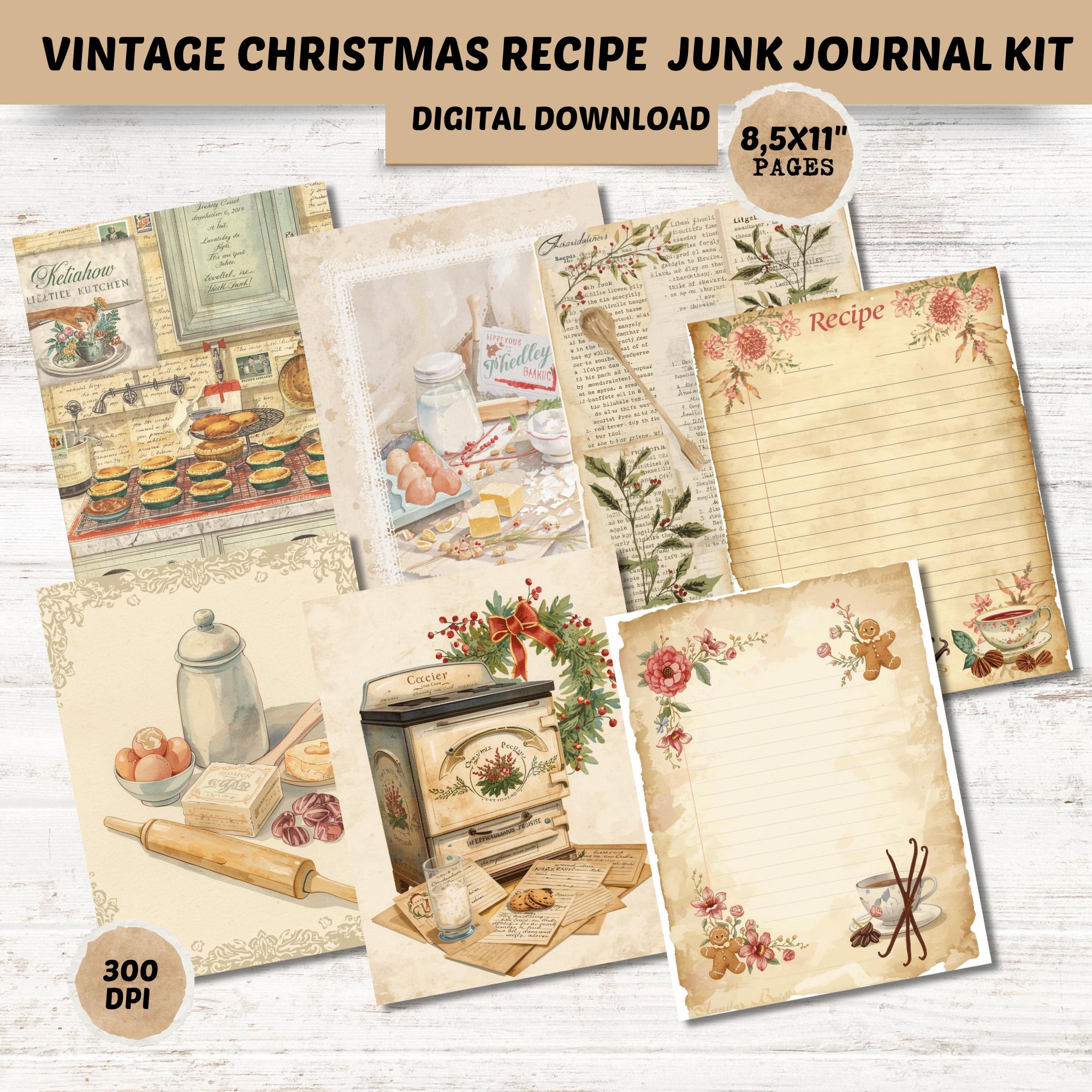 Vintage Christmas Recipe Junk Journal Kit, Watercolor Baking Ephemera ...