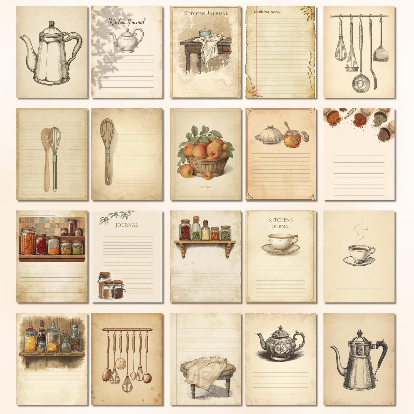 Vintage Kitchen Junk Journal Kit, Rustic Recipe Pages (digital Download ...