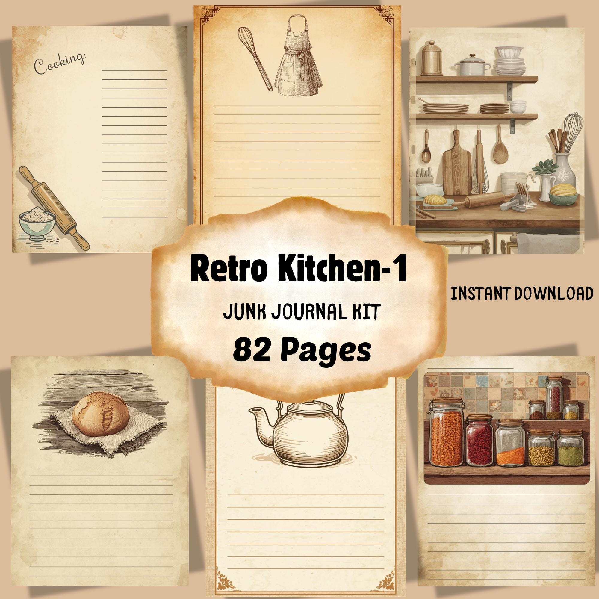 Vintage Kitchen Junk Journal Kit, Rustic Recipe Pages (digital Download ...