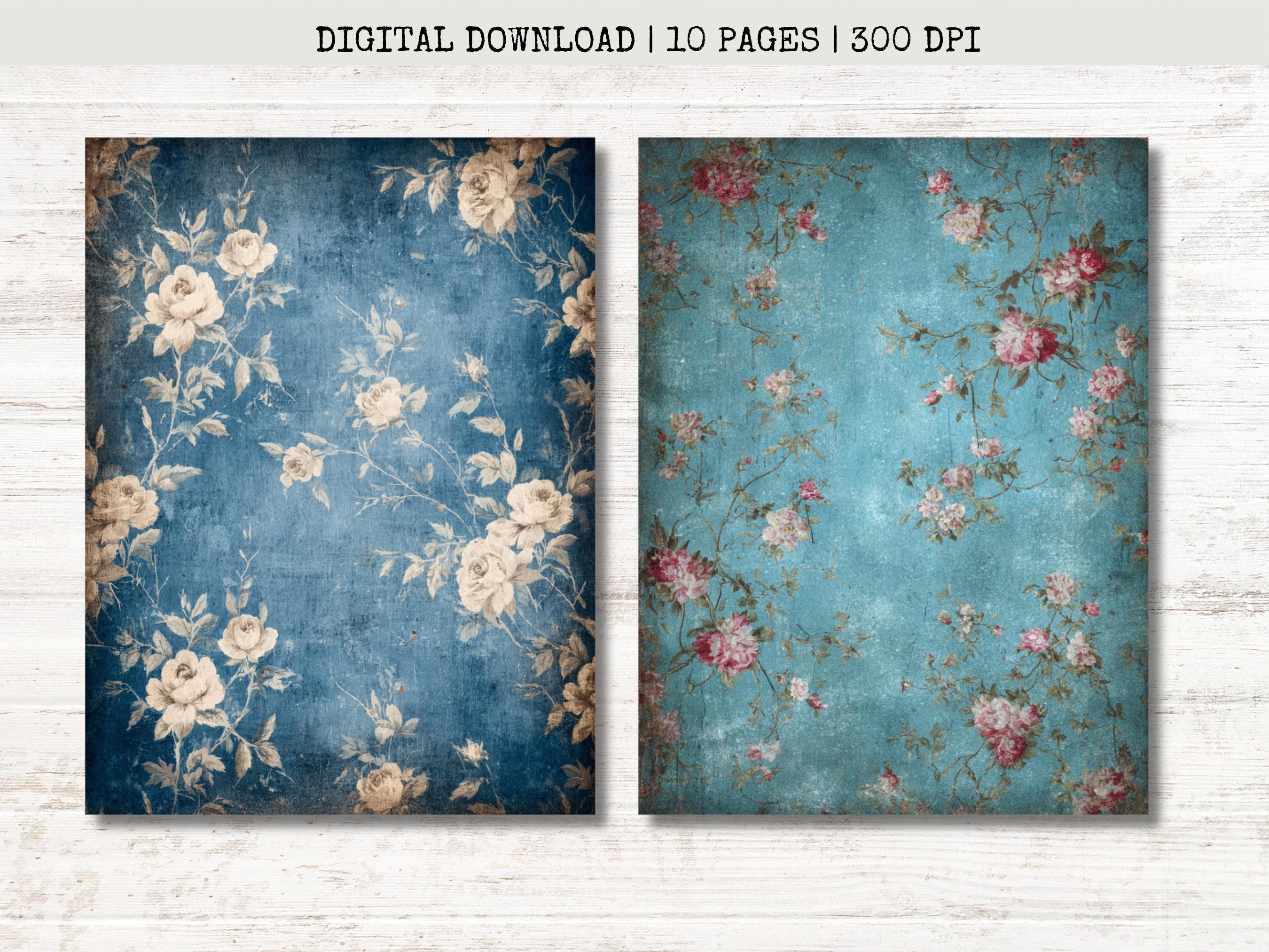 Blue Floral Junk Journal Pages: Watercolor Vintage Ephemera (digital ...
