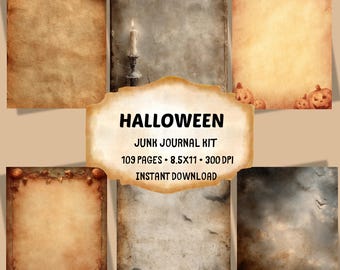 Halloween-plakboekkit: vintage ephemera, spookachtige achtergronden (109 jpeg-pagina's, digitale download)