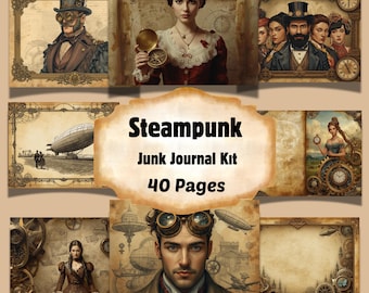 Steampunk Junk Journal Kit Landscape, 40 Pages, Vintage Ephemera, Instant Download