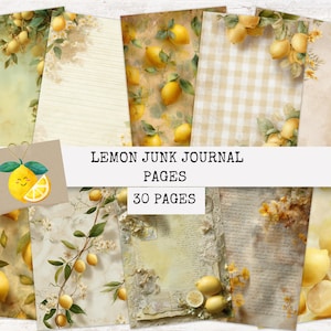 Lemon Junk Journal Backgrounds, 30 Vintage Printable Pages, &quot;8.5x11&quot; Lemon Aesthetic Scrapbook Papers, Digital Lemon Collage Pages