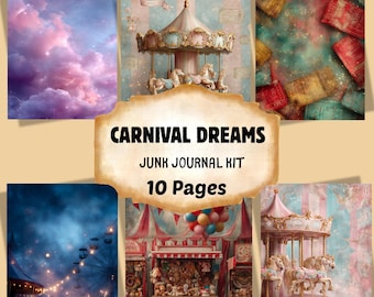 Carnival Dreams Junk Journal Kit: 10 Circus-Themed Pages (Digital Download)