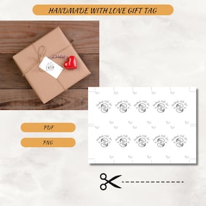 Étiquette cadeau faite main avec amour, étiquette imprimable minimaliste, étiquette d'emballage pour petite entreprise, étiquette cadeau bricolage