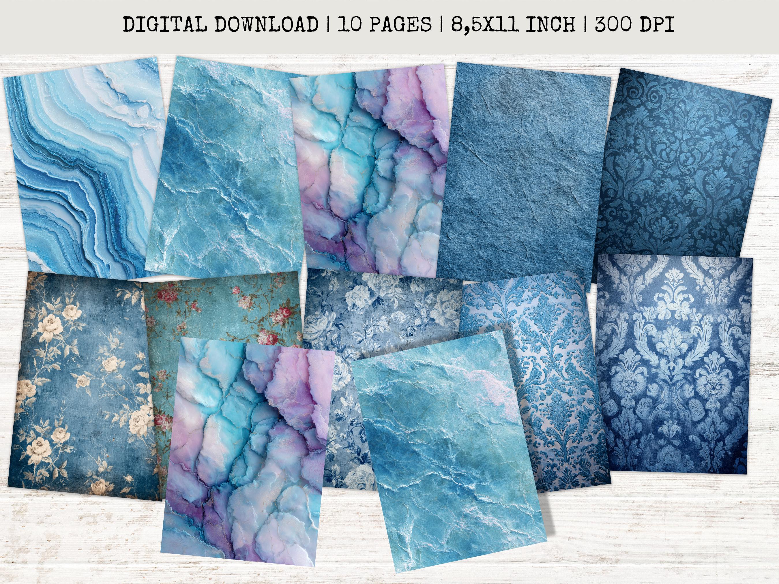 Blue Floral Junk Journal Pages: Watercolor Vintage Ephemera (digital ...