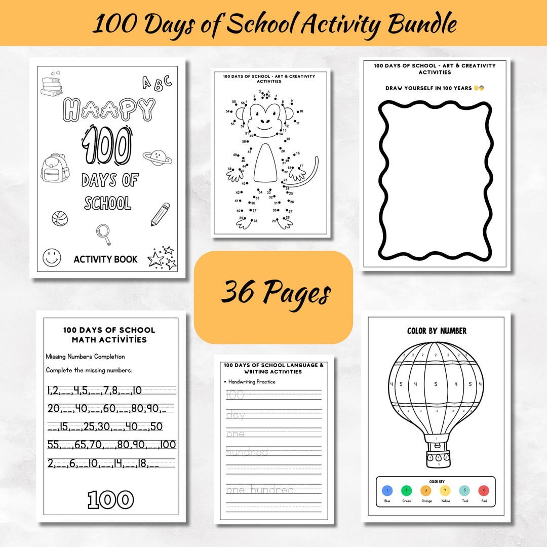 100 Days of School Activity Pack, Fun and Educational Worksheets, Math ...