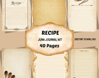 Vintage Farmhouse Recipe Pages, Baking Journal Kit (Digital Download)