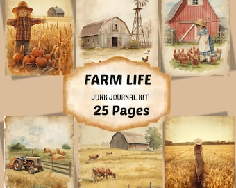 Vintage Farm Life Junk Journal Kit: Rustic Collage Sheets (Digital Download)