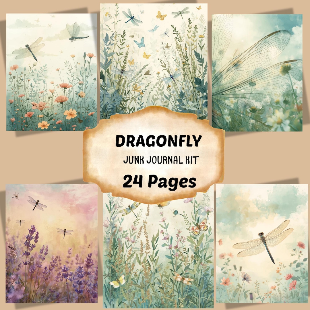 Dragonfly Junk Journal Kit, Vintage Botanical Printable Pages, Digital ...