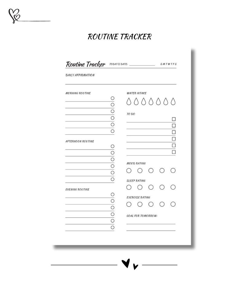Minimalist Routine Tracker, Daily Affirmations, Water Intake, Mood and ...