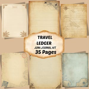 Vintage Travel Map Junk Journal Kit, Digital Download