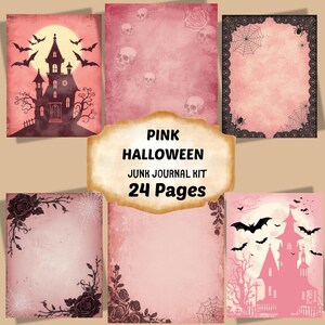 ピンクのハロウィンジャンクジャーナルキット：ヴィンテージパステル魔女エフェメラ（デジタルダウンロード）