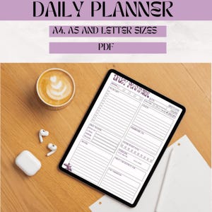 Planificador diario metálico 3D, imprimible, tamaño carta (A4/A5), lista de tareas, objetivos, gratitud, registro de comidas y estado de ánimo, planificador digital en PDF.