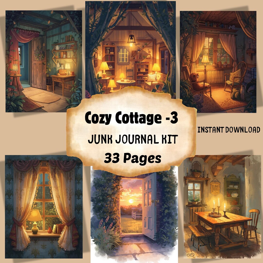 Cozy Cottage Shabby Chic Junk Journal Pages, Evening Glow Cottagecore ...