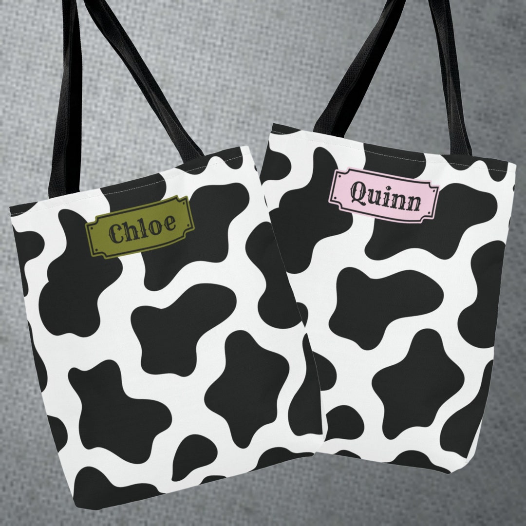 Personalized Names Tote Bag, Custom Beach Bag, Oversized Cow Print Tote ...