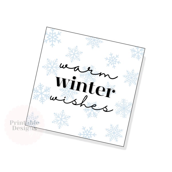 warm winter wishes blue 2" square printable tag instant digital download