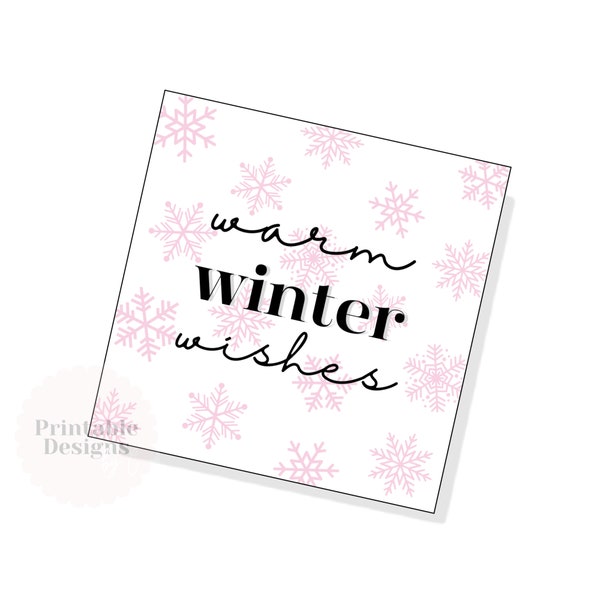 warm winter wishes pink 2" square printable tag instant digital download