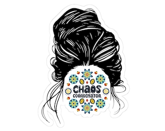 Chaos Coordinator Sticker: Retro Floral Messy Bun Mom Life Decal