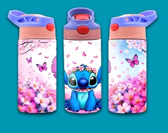 Stitch Tumbler Wrap: Floral 12oz Flip Top Kids Cup (Digital Download)