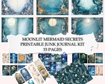 Kit Diário de Sereias: Objetos Místicos do Oceano, Páginas de Scrapbook (Download Digital)