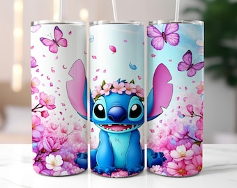Stitch Floral 20oz Tumbler Wrap: Whimsical Skinny Tumbler Design (Digital Download)