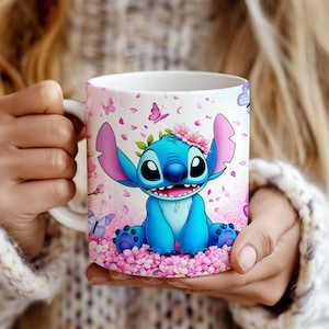 Stitch Mug Wrap Sublimation Template, 11oz & 15oz Designs, Instant Download, Floral Stitch Cup, DIY Mug Design, Cartoon 11oz and 15oz Wrap