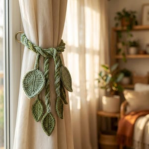 Crochet Curtain Tie Back Pattern Weeping Willow Botanical Leaf Home Decor Intermediate PDF