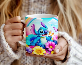 Sublimatiesjabloon voor mok met bloemensteek (11 oz en 15 oz) (digitale download)