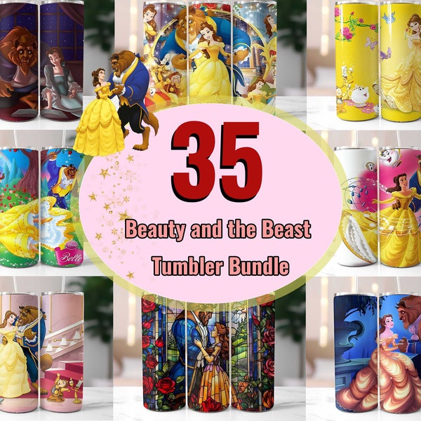35 Beauty And The Beast Tumbler Wrap Bundle, 20oz Tumbler Bundle, Princess Tumbler Wrap, Cartoon Bundle PNG, Instant Download, Belle Tumbler