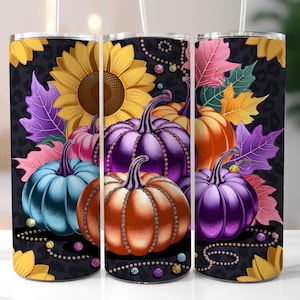 Pumpkins Fall Tumbler Wrap, 20oz Skinny Tumbler Design, Fall Tumbler PNG,  Instant Download, Sublimation Sunflower