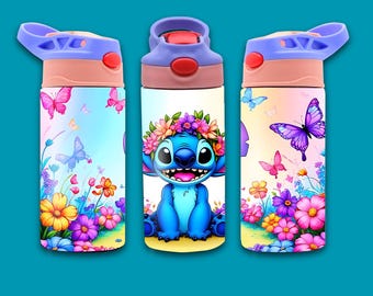 Stitch Tumbler Wrap: Floral Kids Cup Sublimation Design (Digital Download)