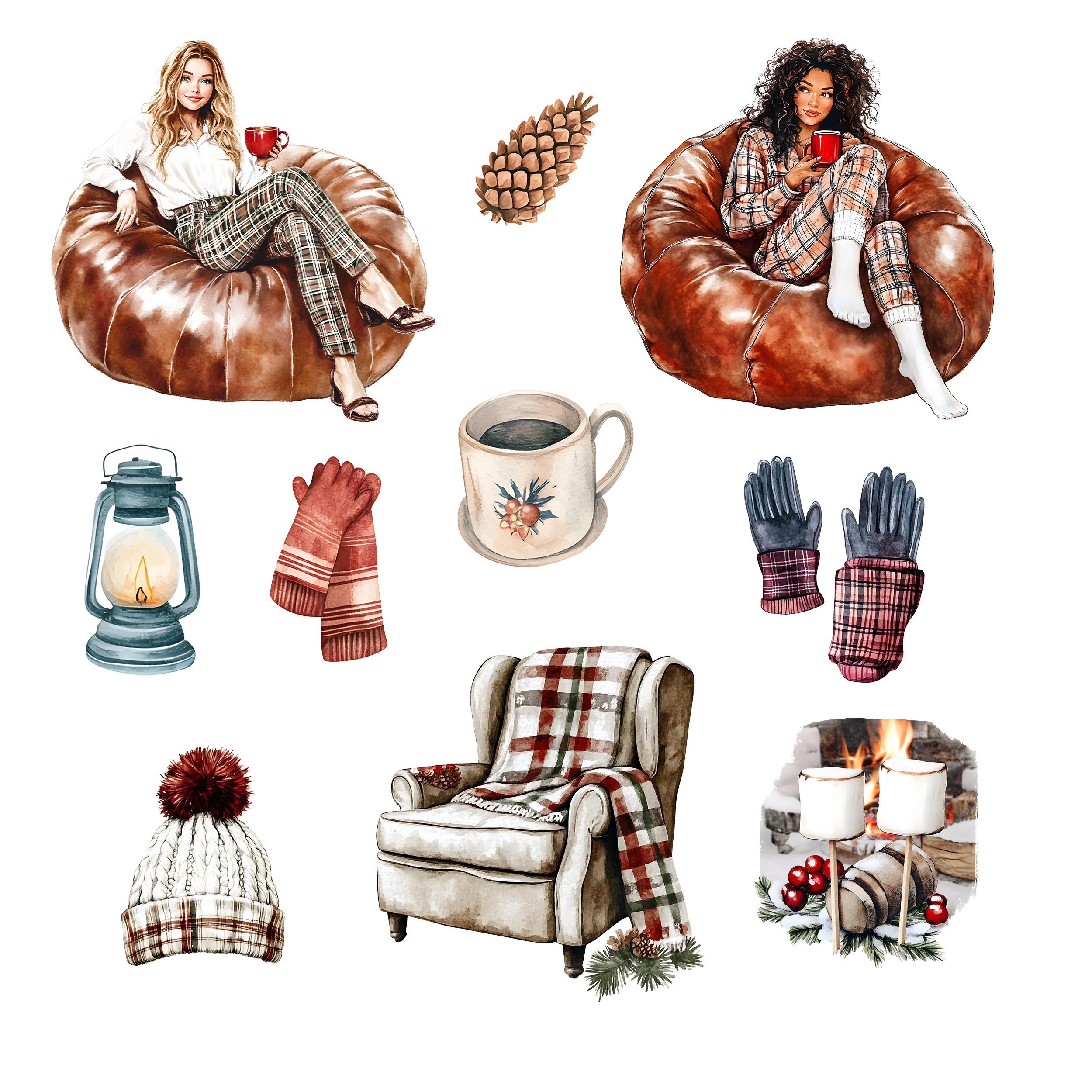 Watercolor Winter Cabin Clipart Bundle: Cozy Cottagecore PNG (digital ...