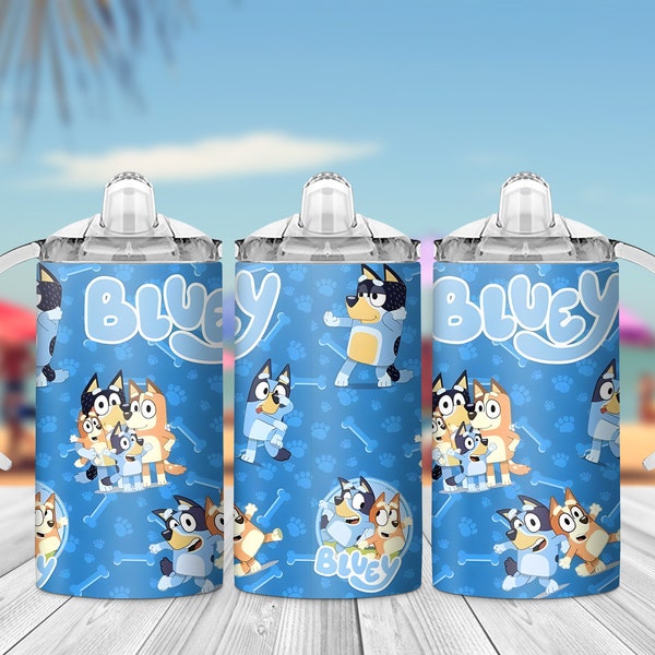 12oz Blue Dog Kids Sippy Cup Wrap, Sublimation PNG Design, Instant Download, Kids Tumbler Template